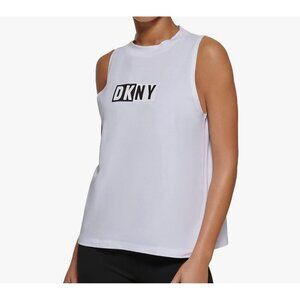 DKNY SPORT Women's Split-Logo Sleeveless Muscle Tank Top White